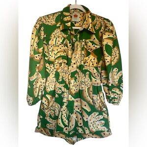 FARM Rio Banana Print Utility Jumper Romper Green Yellow Size M